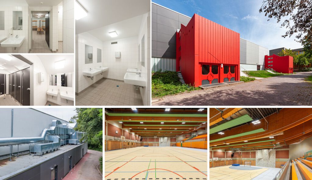 Johann von Gutenberg Realschule, Dortmund: Energetische Sanierung einer 3-fach Sporthalle, Erneuerung der Umkleiden und Duschbereiche